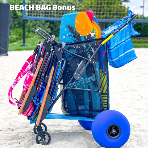 Heavy Duty Folding Beach Cart With Balloon Wheels 13 By 7 Inch Ocean Utility Holds Four Chairs Umbrella Holder Removable Beach Bag
