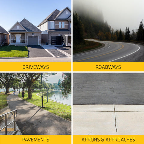 Driveways, roadways, pavements, aprons showcase for Asphalt Sealant Black Self Leveling Hybrid Crack Filler 9 oz use