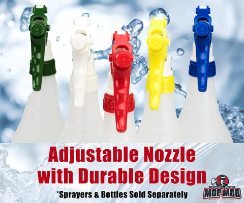 Skip The Flimsy Jugs And Load Up On These Chemical Resistant Spray Bottles 32 Oz Five Pack Heavy Duty industrial trigger sprayer nozzles in various colors.
