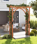 84 Inch Wooden Garden Arch With Seventeen And A Half Inch Lattice Side Panels Trellis For Climbing Plants Outdoor Yard Wedding Backdrop And Lawn Decor Durable Arbor For Roses Wisteria Ivy Easy Setup And Weather Ready in patio setting