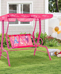 Two Seat Kids Porch Swing With Adjustable Canopy And Safety Belts Outdoor Lounge Chair On Metal Stand Mermaid Pink Fun