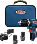 Compact 12V Max Brushless Three Eighth Inch Hammer Drill Driver Kit with Two 2Ah Batteries shown with case and charger