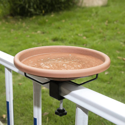 Deck Mounted Bird Bath Bowl For Balcony Railings 12 Inch Unheated Outdoor Bird Bath With Fence Clamp and Detachable Design