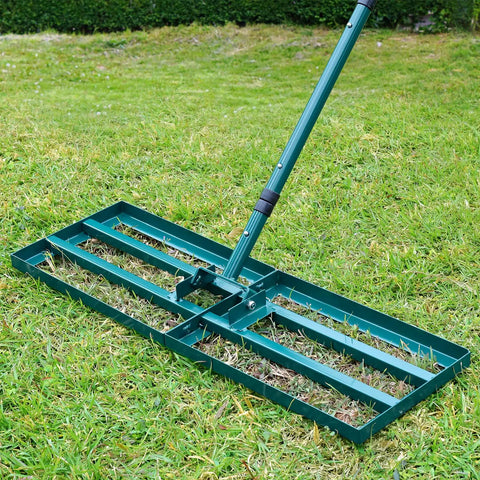 Heavy Duty Stainless Steel Lawn Leveler Rake With 30 By 10 Inch Ground Plate And 78 Inch Adjustable Handle on grass