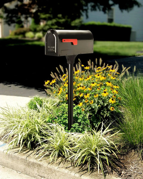 Mount Mailbox And In Ground Post Kit For Outdoor Use Medium Black Weatherproof Metal Set Rust Resistant Galvanized Steel No Fuss Install