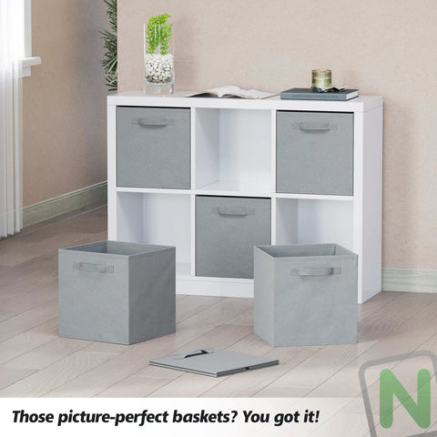 Room with Six Cube Storage Organizer Set With Fabric Bins For Clothes Toys And More Space Saving Cube Shelves, fabric bins shown