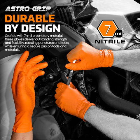 Astro Grip Nitrile Disposable Gloves Powder Free Orange 2XL 1000 Count with superior grip in use for industrial tasks