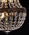 Close-up of a Six Light French Empire Crystal Chandelier with Antique Bronze Finish, 13 inch diameter, detailed crystal design