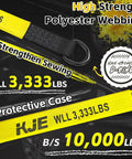 Yellow polyester webbing with high-strength D-ring and sewing, labeled with WLL 3,333 lbs for Beefy Rugged Car Tie Down Straps For Trailers 2 Inch Wide By 10 Foot Long With 10000 Pound Break Strength Wheel Straps For Hauling Cars SUVs Trucks And UTVs.