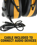 Hearing Protection Earmuffs With AM FM Radio And LCD Display, 8 Presets, Aux Input, NRR 25dB, Digital Tuning, cable shown