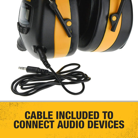 Hearing Protection Earmuffs With AM FM Radio And LCD Display, 8 Presets, Aux Input, NRR 25dB, Digital Tuning, cable shown