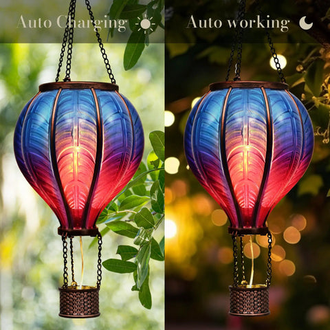 Blue Purple Hot Air Balloon Solar Lantern For Garden Decor Lit Flickering Flame Hanging Outdoor Light For Yard Porch Tree Party Solar Powered Garden Lamp Gift For Mom