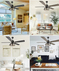 52 Inch Dope Farmhouse Ceiling Fan With Lights And Remote, Rustic Caged Light Fixture in various room settings.