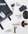 Components of Two Car Garage Door Screen With Retractable Fiberglass Mesh Weatherproof Magnetic Closure Weighted Bottom Easy No Tools Install Tie Back Design 7 Ft High By 16 Ft Wide