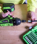 Person using Magnetic Long Torx Bit Socket Set, 13-Piece, Corrosion-Resistant Star Bits for Automotive Repairs with drill