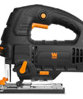 Gassed Up Variable Speed Orbital Jig Saw With Integrated Laser And Hella Bright Led Work Light For Knockout Accuracy And Whippin Smooth Cuts Through Hardwood Plywood Or Sheet Metal At Your Home Shop, showing side view with controls.