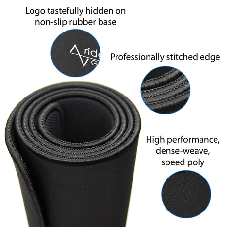 Close-up of rolled Massive 46 Inch Extended Gaming Mouse Pad Desk Mat With Stitched Edges Extra Thick 0.20 Inch Black Washable Surface