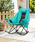 Oversized Rocking Camping Chair With Headrest And Cup Holder 300 Lb Capacity 600D Oxford Fabric Easy Fold Portable Outdoor Rocker