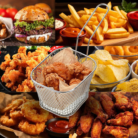 Eight Pack Mini Square Fry Baskets For Fries And Sides, 4.1 By 3.3 By 2.6 Inch Table Serving Fry Baskets, Iron Wire Chrome Plated, Silver