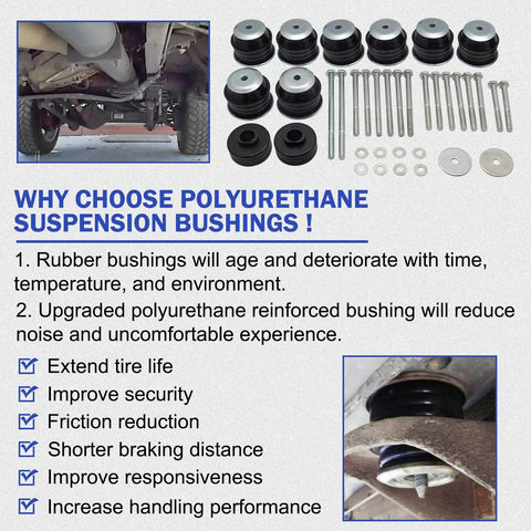 Heavy Duty Body Mount Bushing Kit For 2008 To 2016 F250 Super Duty Trucks Eliminate Clunks And Squeaks Restore Tight Ride And Handling Durable Dirt And Fluid Resistant Build Easy Install installed bushings and hardware
