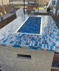Dope Teal Blue Crystal Glass And Gray Marble Mosaic Tile Interlocking Sheets For Bathroom Walls Kitchen Backsplash And Fireplace Decor 12x12 Inch Mesh Backed Glass Stone Tile Set Durable Moisture Resistant Finish 5 Sq Ft.