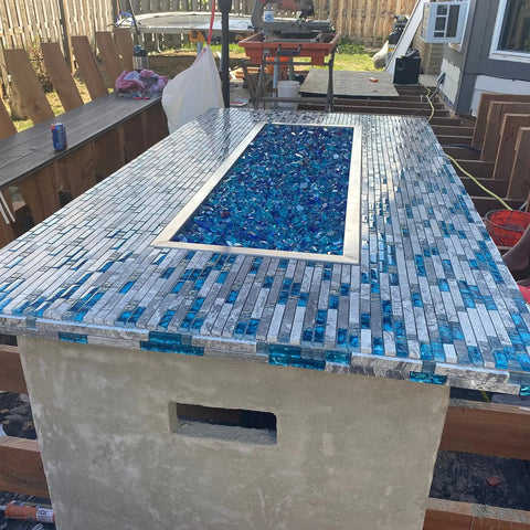 Dope Teal Blue Crystal Glass And Gray Marble Mosaic Tile Interlocking Sheets For Bathroom Walls Kitchen Backsplash And Fireplace Decor 12x12 Inch Mesh Backed Glass Stone Tile Set Durable Moisture Resistant Finish 5 Sq Ft.