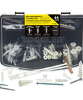 Your Go To 44 Piece Anchor Kit for Drywall and Concrete Mounting With Heavy Duty Toggle Bolts And Screws For TV Mounts Shelves Cabinets And Decor By Toggler, displayed in a plastic case.