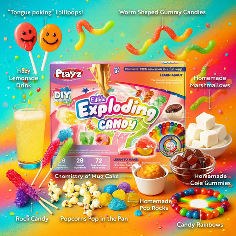 Edible Exploding Candy Making Kit For Kids Age 8 To 12 Packed With Crystal Rock Candy Jelly Chocolates And Lollipops That Pop Crack Fizz And Explode In Your Mouth Safe And Totally Sick Science Fun box with candy samples
