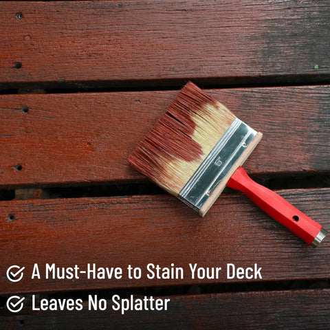 Deck Stain Brush Set With Red Handle Three Size Set With 4 Inch 5 Inch And 6 Inch For Tight Corners And Wide Decks Pro Grade Durable Stainless Steel Ferrules For Secure Bristle Retention Provides Even Coverage And Quick Clean Staining Projects on deck wood surface