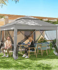 11 By 11 Pop Up Canopy With Screen Walls For Outdoor Use, Instant Gazebo Tent For Backyard And Garden in light gray
