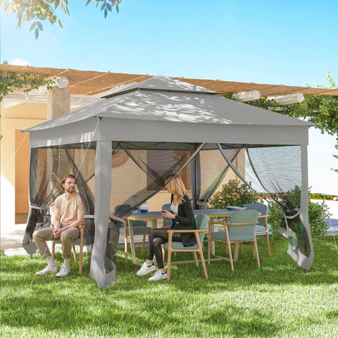 11 By 11 Pop Up Canopy With Screen Walls For Outdoor Use, Instant Gazebo Tent For Backyard And Garden in light gray