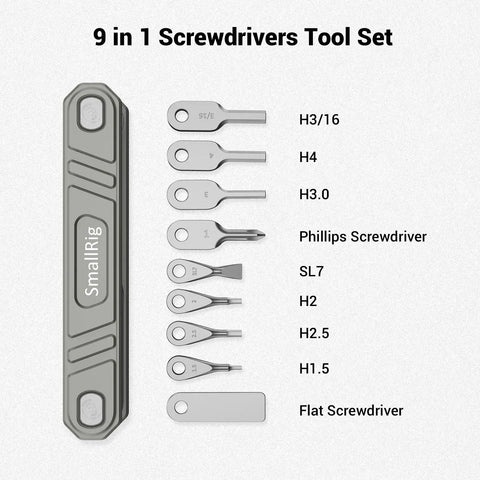 Universal Folding Tool for Videographers Nine In One Pro Grade Multi Tool Kit With Flat Head And PH1 Phillips Drivers And H Series Hex Wrenches