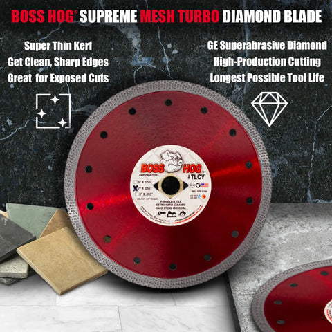 Boss Hog Supreme Mesh Turbo 7 Inch Diamond Saw Blade 5/8 Inch Arbor Wet Or Dry Cut For Porcelain Tile Ceramic Tile Stone Granite