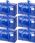 Six Pack Extra Large Moving Bags Heavy Duty With Zippers And Carrying Handles Tough And Durable Storage Bags For Moving Closet Organization And Camping 27 Inch By 14 Inch By 15 Inch Up To 24 Gallon Blue displayed in a set of six