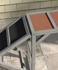 Close-up of Wooden Dog Agility Ramp With Safety Bar And Non Slip Surface for backyard training course, dual color, gray.