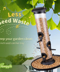 Six Port Outdoor Bird Feeders With Tray For Cardinals 13 Inch Black Pack Of 2 Durable Plastic Construction Easy Hang From Tree Or Hook Great For Backyards Gardens Patios And Porches with seed catcher tray