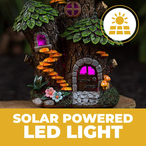 Mystic Gnome Fairy House Solar Light for Outdoor Decor with Color Changing LED Lantern and Stone Door, Halloween Vibe, Patio Charm
