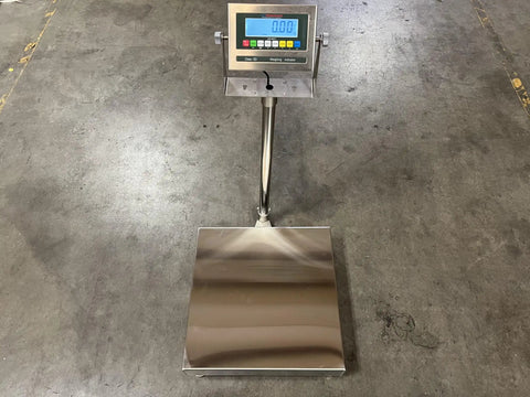 Heavy Duty Floor Scale With 18 Inch Platform And 300 Pound Capacity Washdown Waterproof Build For Shop Crews with digital indicator.