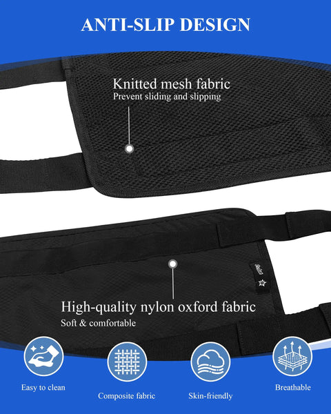 Transfer Sling and Gait Belt for Elderly and Disabled with Dual Grab Handles, black nylon fabric, anti-slip design, close view