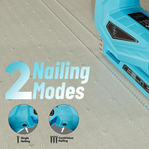 Top Shelf Cordless Nail Gun And 2in1 Brad Nailer Staple Gun With 18V Built Battery showing 2 nailing modes on a work surface.