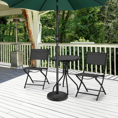 Beefy Heavy Duty Outdoor Umbrella Base For 1.5 To 1.9 Inch Poles 26.5 Lb Resin And Iron Construction on patio with furniture