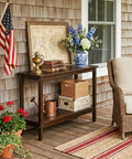 All Weather Patio Bar Table And Console With Two Shelves, 48 Inch Solid Wood Indoor Outdoor Multipurpose Buffet Storage Organizer