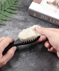 Barber Fade Brush Set With Natural Fiber Wooden Handle For Beard Styling Neck Duster And Cleaning Brush All In One Mens Grooming Kit To Tidy Beards Clean Up Loose Hair And Nail That Smooth Salon Ready Look. Black handle barber brush with natural bristles