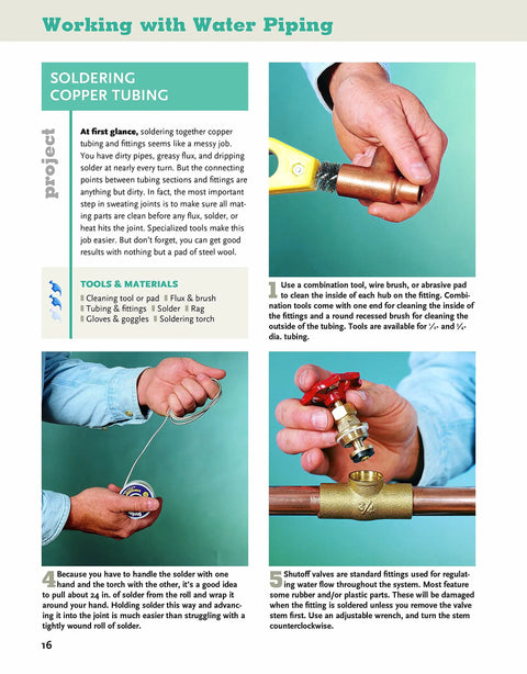 No Sweat Plumbing Repair Manual And Home Improvement Diy Guide With Latest Tricks To Unclog Drains Fix Pipes And Save Cash On Repairs Third Edition, image showing soldering copper tubing techniques and tools.