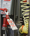 Lockout Sampler Pouch Kit For Electrical Safety With 2 Steel Padlocks Red Portable Lockout Tagout Kit on a machinery panel