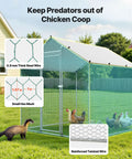Metal Chicken Coop With Large Walk In Run And Cover, 6.56 Ft Square Spire Roof Hen House in backyard with mesh description