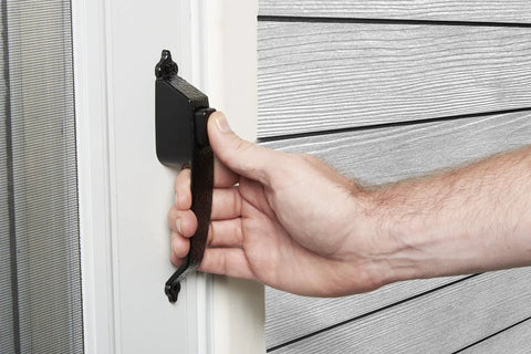 Push Button Door Latch For Screen And Storm Doors, Colonial Style, No Lockout Tech, Black Finish, Out Swing Ready For Three Quarters To One And A Quarter Inch Thick Metal Or Wood Doors, Built Tough And Easy To Install