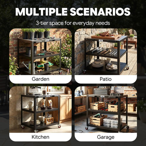 Heavy Duty Outdoor Pizza Oven Table 36 By 24 Inches With Locking Wheels 304 Stainless Steel Worktop in various settings