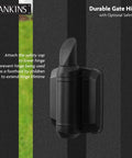 Heavy Duty Self Closing Gate Hinges With Adjustable Spring Tension for Wooden Vinyl and Metal Gates, safety cap shown, black finish.