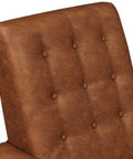 Close-up of tufted upholstery on Cozy Faux Leather Recliner Sofa With Adjustable Back And Footrest in brown.